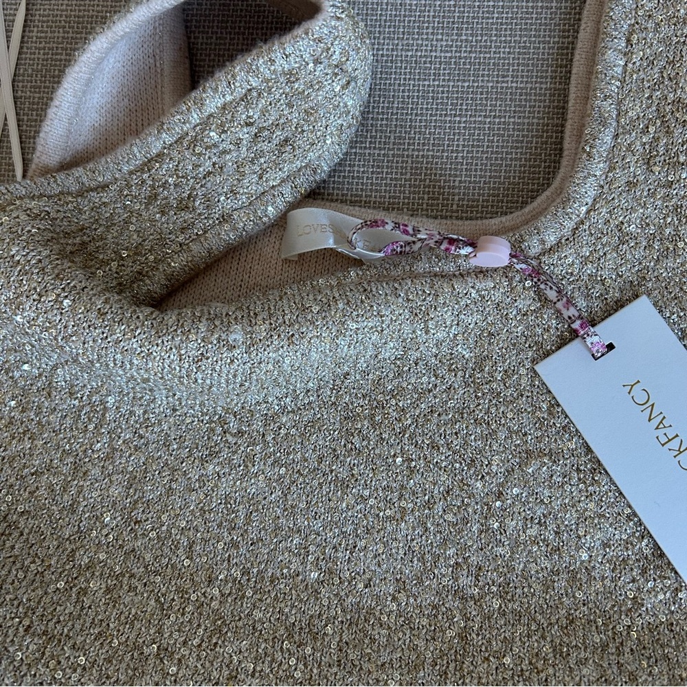 NWT LoveShackFancy Sarajane Sequin Stretch Knit Mini Dress Honey Gold Holiday - Picture 7 of 16